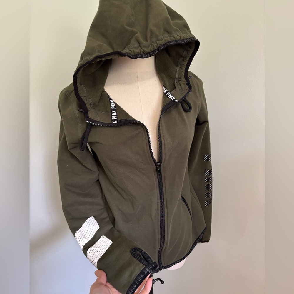 Victoria's Secret PINK Zip Up Hoodie in Army Green
